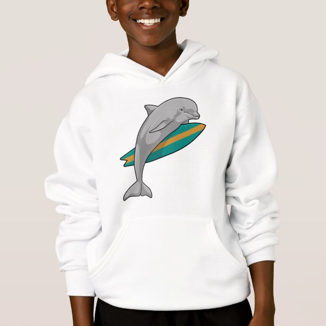 Dolphin als Surfer mit Surfbrett Hoodie (Vorderseite)