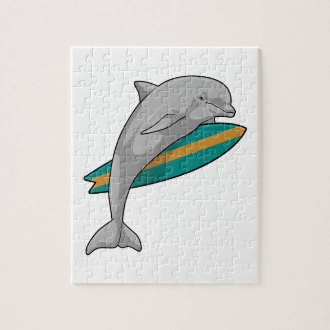 Dolphin als Surfer mit Surfbrett Puzzle (Vertikal)