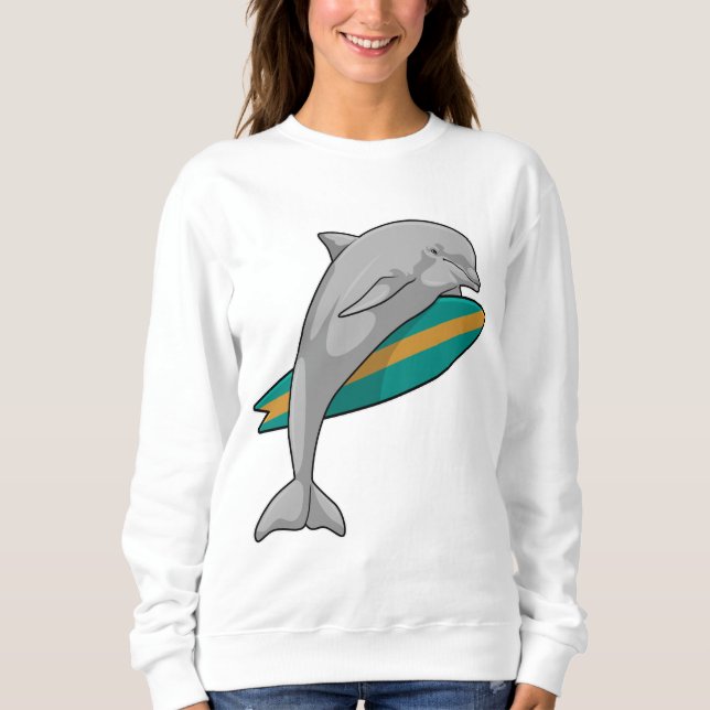Dolphin als Surfer mit Surfbrett Sweatshirt (Vorderseite)