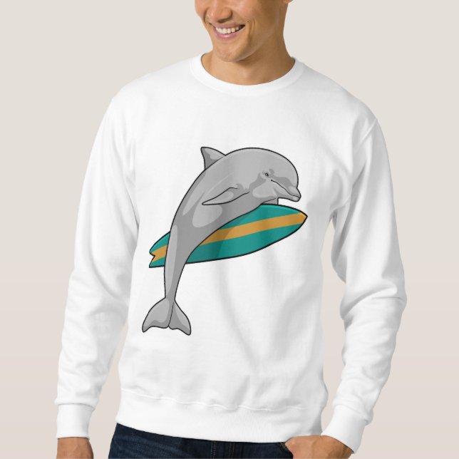 Dolphin als Surfer mit Surfbrett Sweatshirt (Vorderseite)