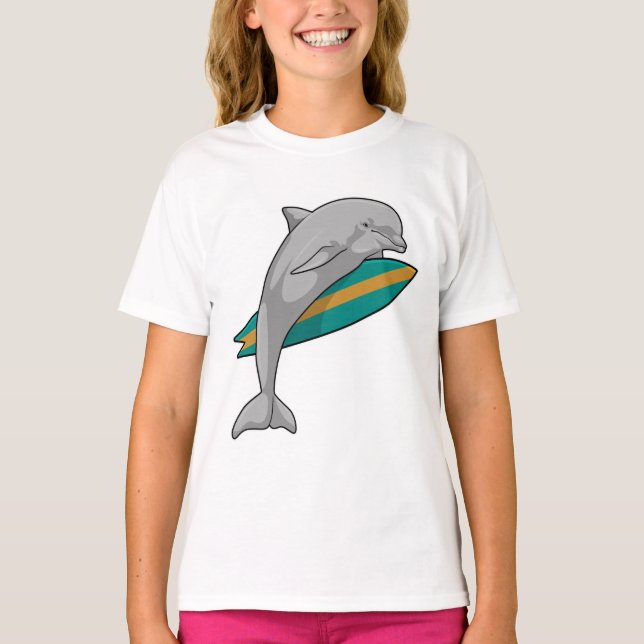 Dolphin als Surfer mit Surfbrett T-Shirt (Vorderseite)