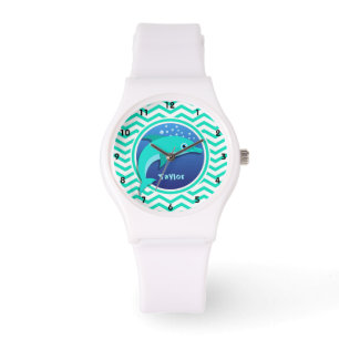 Dolphin; Aqua Green Zickzack Armbanduhr