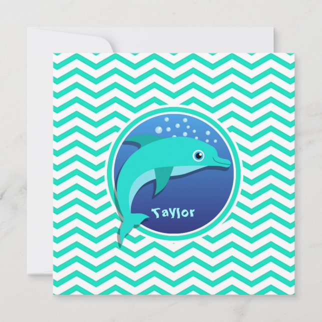 Dolphin; Aqua Green Zickzack Einladung (Vorderseite)
