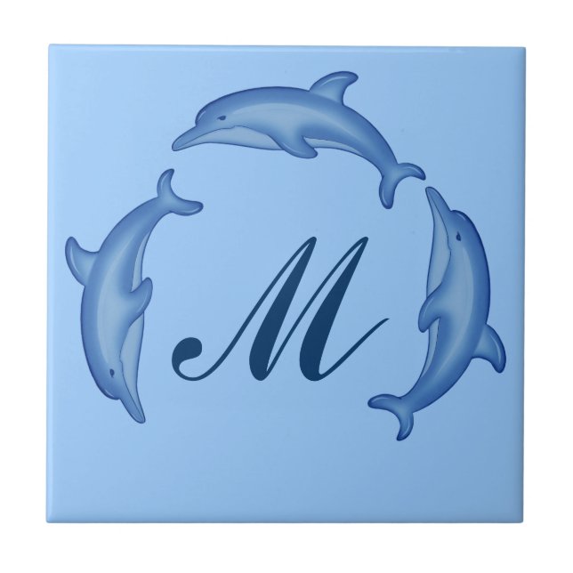 Dolphin Arc Monogram Template Tile Fliese (Vorderseite)