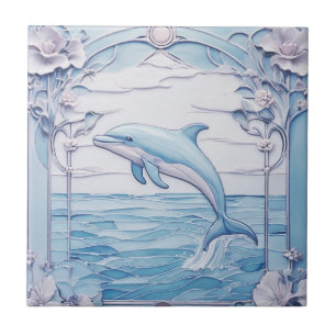 Dolphin Art Nouveau Imitats Relief Light Blue Verl Fliese