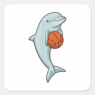 Dolphin at Basketball Sports Quadratischer Aufkleber