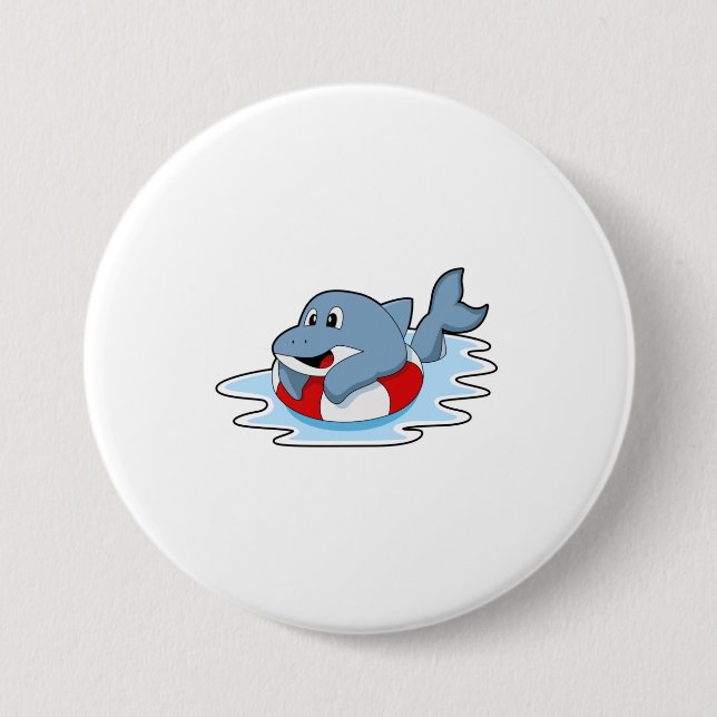 Dolphin at Swimming with Swim ring. Button (Vorderseite)