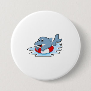 Dolphin at Swimming with Swim ring. Button