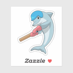 Dolphin auf Cricket mit Cricket-Fledermaus Aufkleber