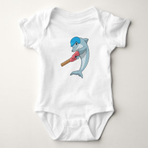Dolphin auf Cricket mit Cricket-Fledermaus Baby Strampler