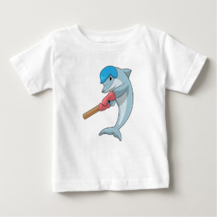 Dolphin auf Cricket mit Cricket-Fledermaus Baby T-shirt
