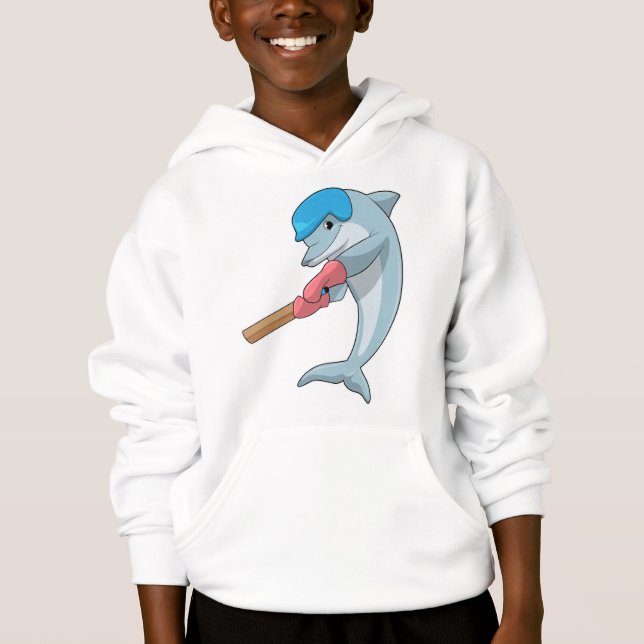 Dolphin auf Cricket mit Cricket-Fledermaus Hoodie (Vorderseite)