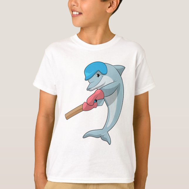 Dolphin auf Cricket mit Cricket-Fledermaus T-Shirt (Vorderseite)
