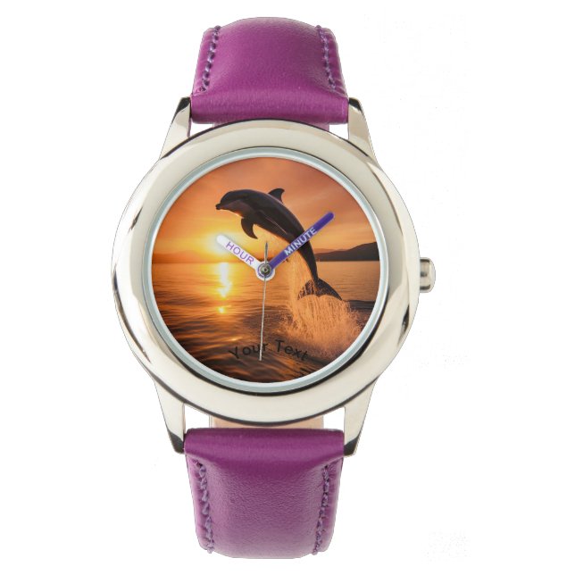 Dolphin bei Golden Sunset Armbanduhr (Vorderseite)