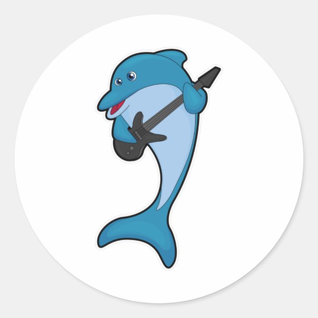 Dolphin bei Musik mit Gitarre Runder Aufkleber (Vorderseite)