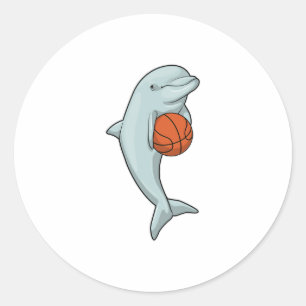 Dolphin beim Basketball-Sport Runder Aufkleber