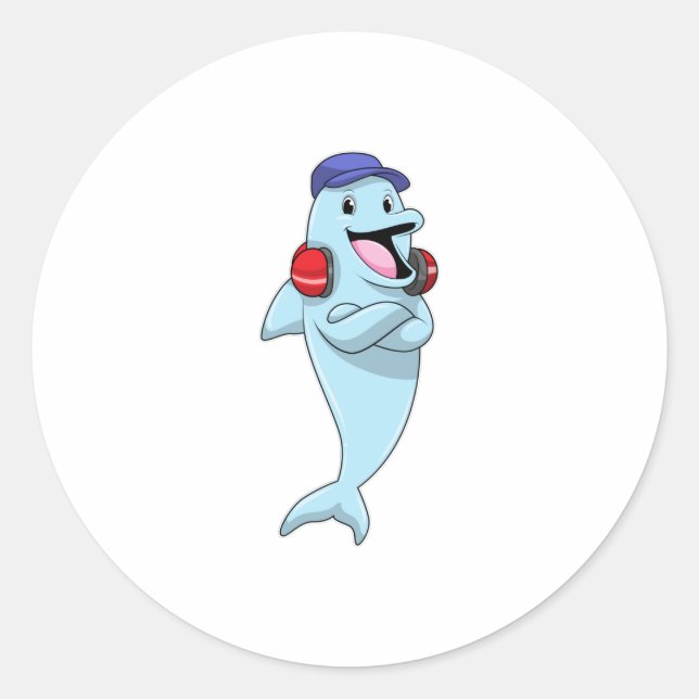 Dolphin beim Hören von Musik Runder Aufkleber (Vorderseite)