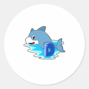 Dolphin beim Schwimmen mit Brief Runder Aufkleber