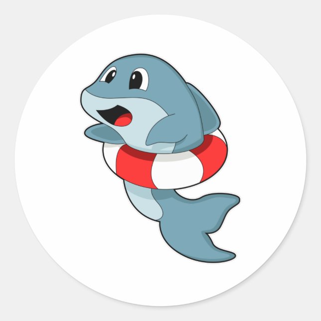 Dolphin beim Schwimmen mit dem Schwimmring Runder Aufkleber (Vorderseite)