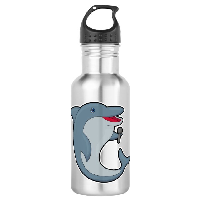 Dolphin beim Singen mit Mikrofon Edelstahlflasche (Vorderseite)