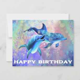 Dolphin Birthday Card mit Happy Family Delphinen Postkarte