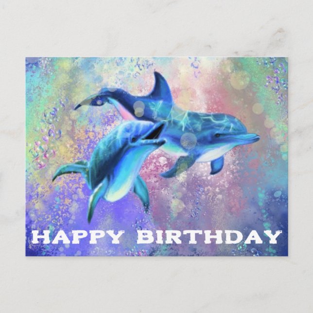 Dolphin Birthday Card mit Happy Family Delphinen Postkarte (Vorderseite)