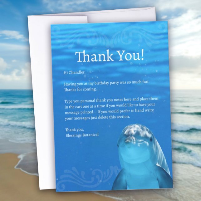 Dolphin Blue Ocean Flat Danke Karte (Dolphin Blue Ocean Flat Thank You Card)