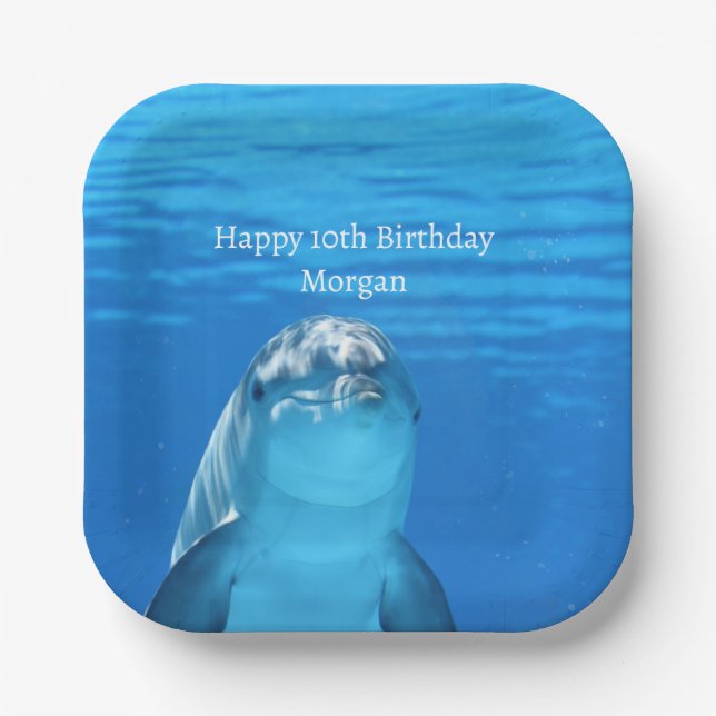Dolphin Blue Ocean Happy Geburtstagsnamenalter Pappteller (Vorderseite)