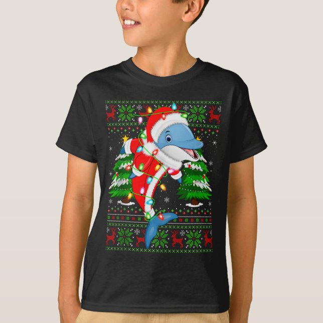 Dolphin Christmas Lights Santa Costume Ugly Xmas S T-Shirt (Vorderseite)