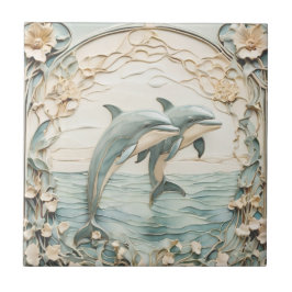 Dolphin Couple Art Nouveau Imitats Relief Minze Bl Fliese