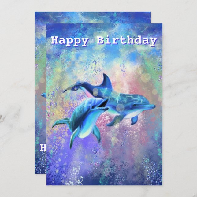 Dolphin Couple Happy Birthday Card Karte (Vorne/Hinten)