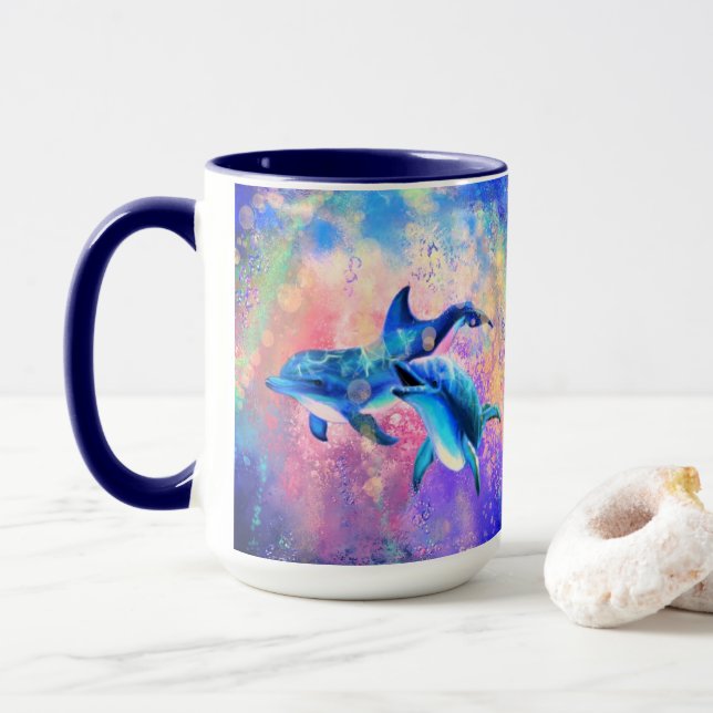 Dolphin Couple Tasse Happy Family - Malerei (Mit Donut)