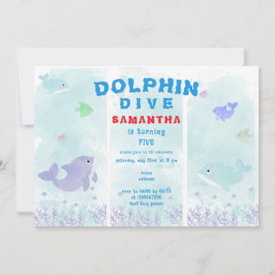 Dolphin Dive Aquarium Ocean Swim Kindergeburtstag Einladung