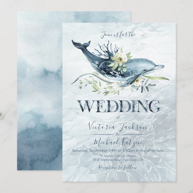 Dolphin Dolphin Hochzeiten im tropischen Ozean Einladung (Vorne/Hinten)