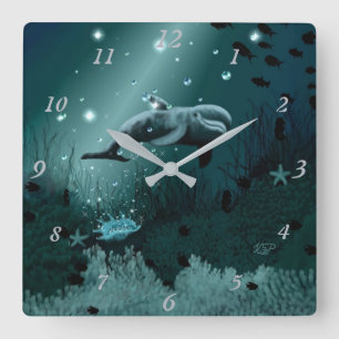 Dolphin Dream Quadratische Wanduhr
