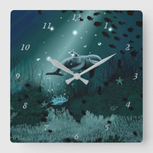 Dolphin Dream Quadratische Wanduhr