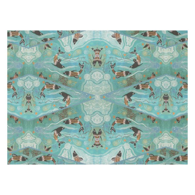 Dolphin Dreaming Aborigine-Kunst Tischdecke (Vorderseite (Horizontal))