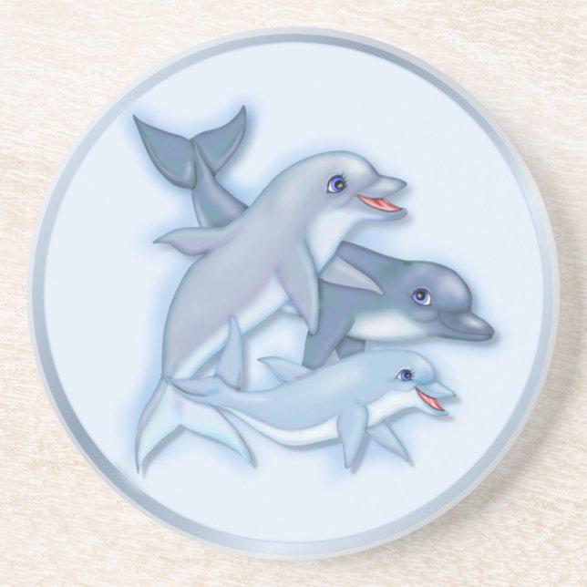 Dolphin-Familie Sandstein Untersetzer (Vorne)