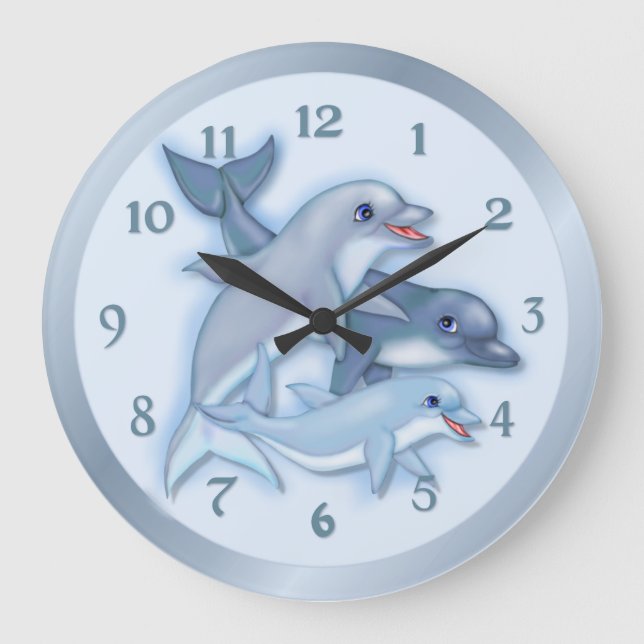 Dolphin-Familie Schwimmen Große Wanduhr (Vorderseite)