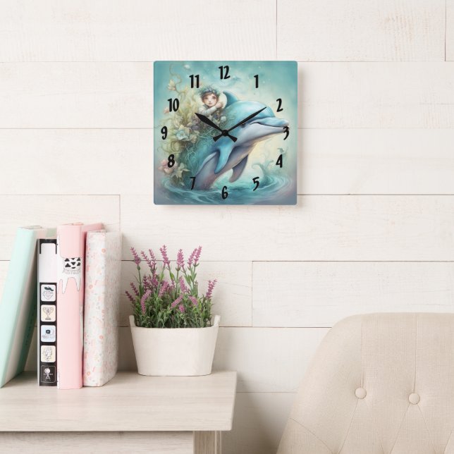 Dolphin Fantasy 5 Quadratische Wanduhr (Lesesaal)