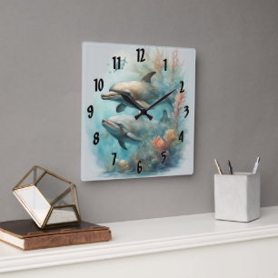 Dolphin Fantasy 6 Quadratische Wanduhr
