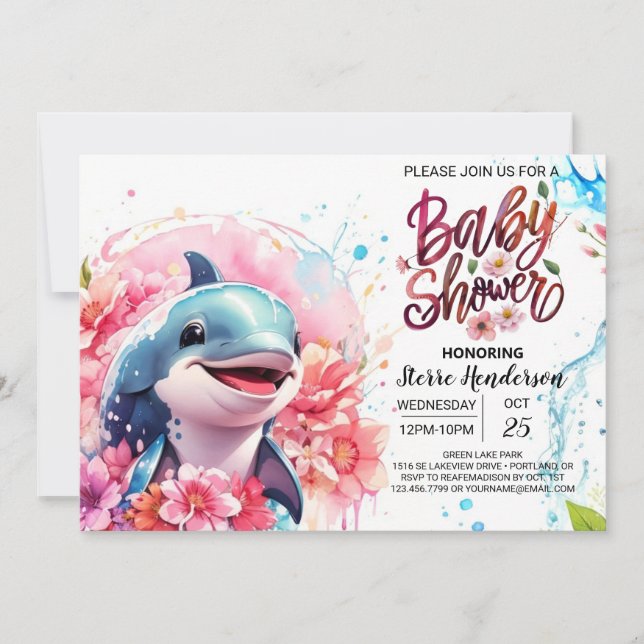 Dolphin Fantasy Pink Girl's Baby Shower Einladung (Vorderseite)