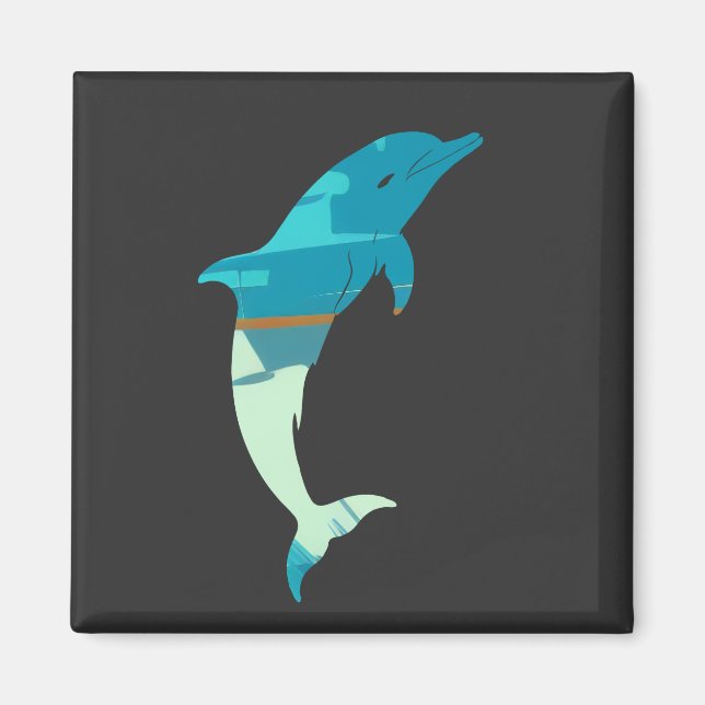 Dolphin Fish Illustration Silhouette Style Magnet (Vorne)