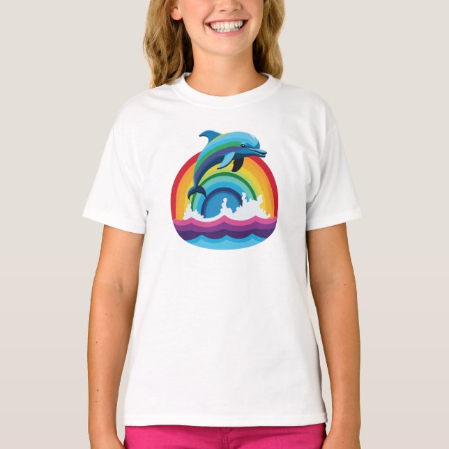 Dolphin Flippin' über Regenbogen T-Shirt (Vorderseite)