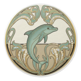 Dolphin Green Cream & Gold Art Deco Nouveau Ocean Keramikknauf