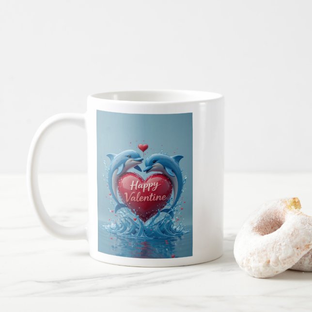 Dolphin Heart Valentine Ocean Love Romantic Kaffeetasse (Mit Donut)