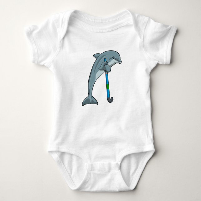 Dolphin im Hockey mit Hockeystick Baby Strampler (Vorderseite)