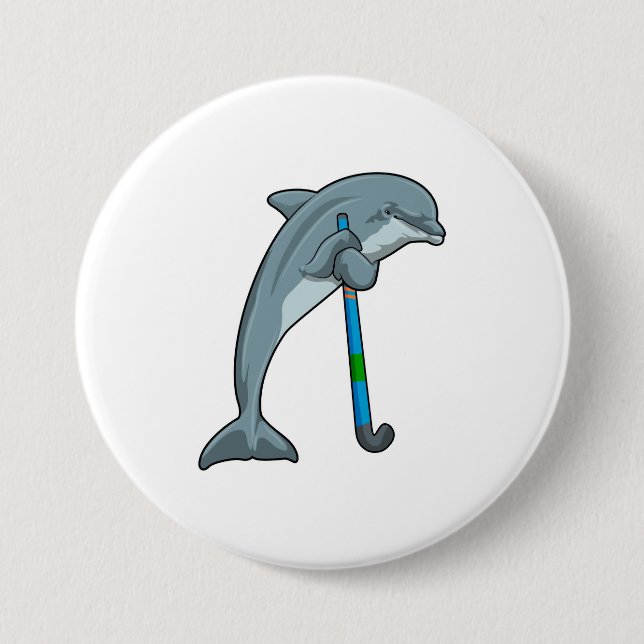Dolphin im Hockey mit Hockeystick Button (Vorderseite)