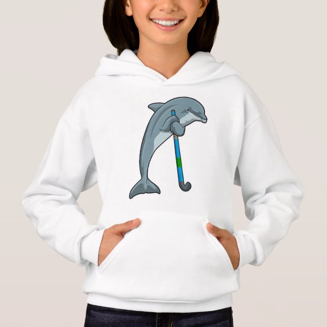 Dolphin im Hockey mit Hockeystick Hoodie (Vorderseite)