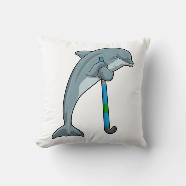 Dolphin im Hockey mit Hockeystick Kissen (Vorderseite)